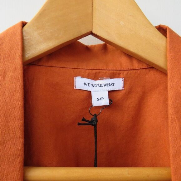 WeWoreWhat Womens Small Bisou Burnt Orange Puff Sleeve Tie Front Crop Blouse - Picture 10 of 16